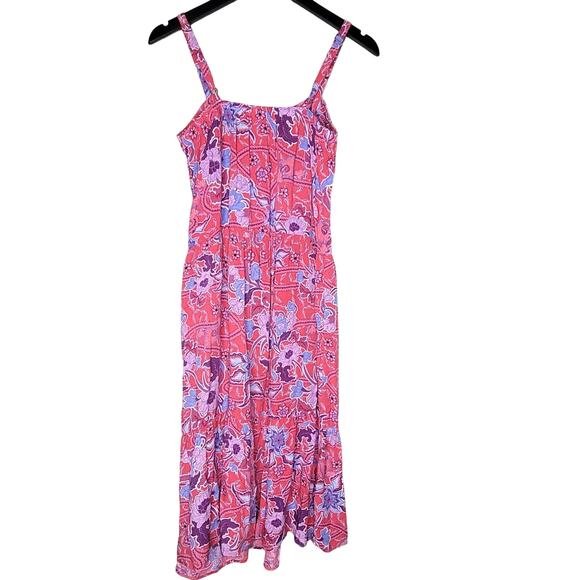 Knox Rose Multi Pink Floral Dress Small Boho Tiered Midi Dress Adjustable Pocket - Picture 2 of 7
